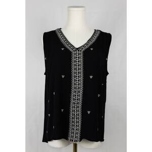 Daniel Rainn Size XL Blouse Sleeveless Tunic Embroidered Black White